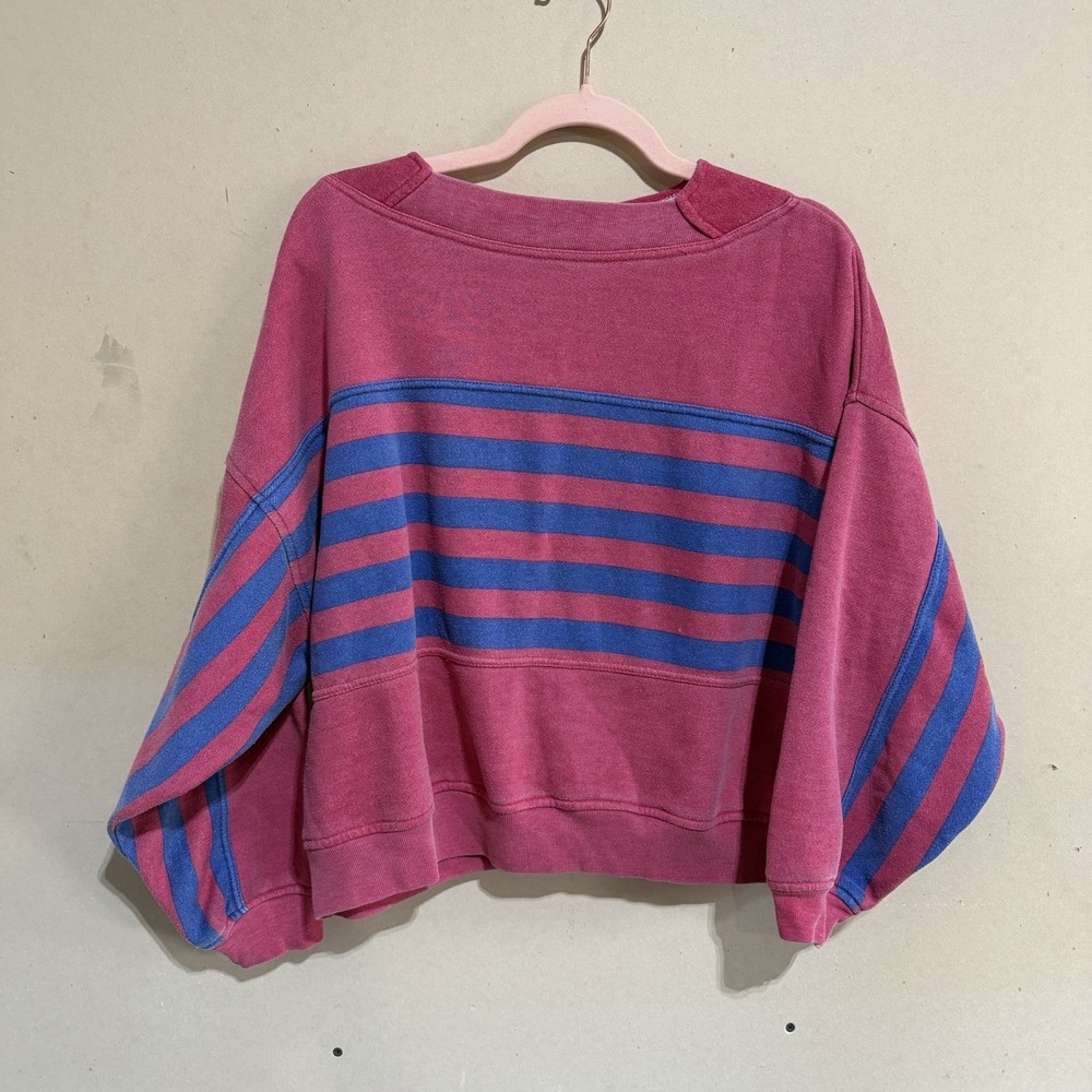 Vintage Forenza Red & Blue Striped Crop Sweatshirt